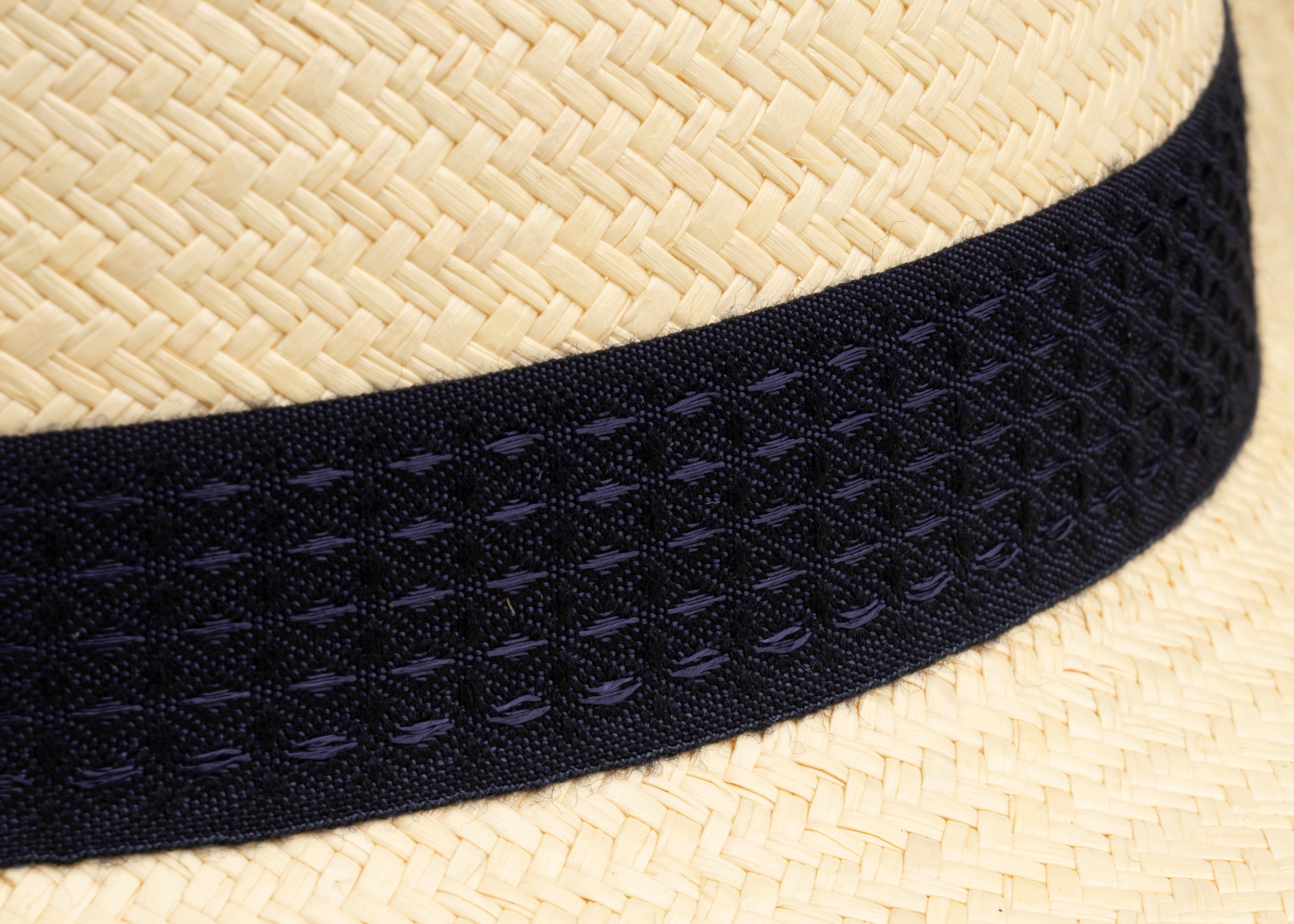 Trilby Panama (Semi-bleached) Navy Waffle Band