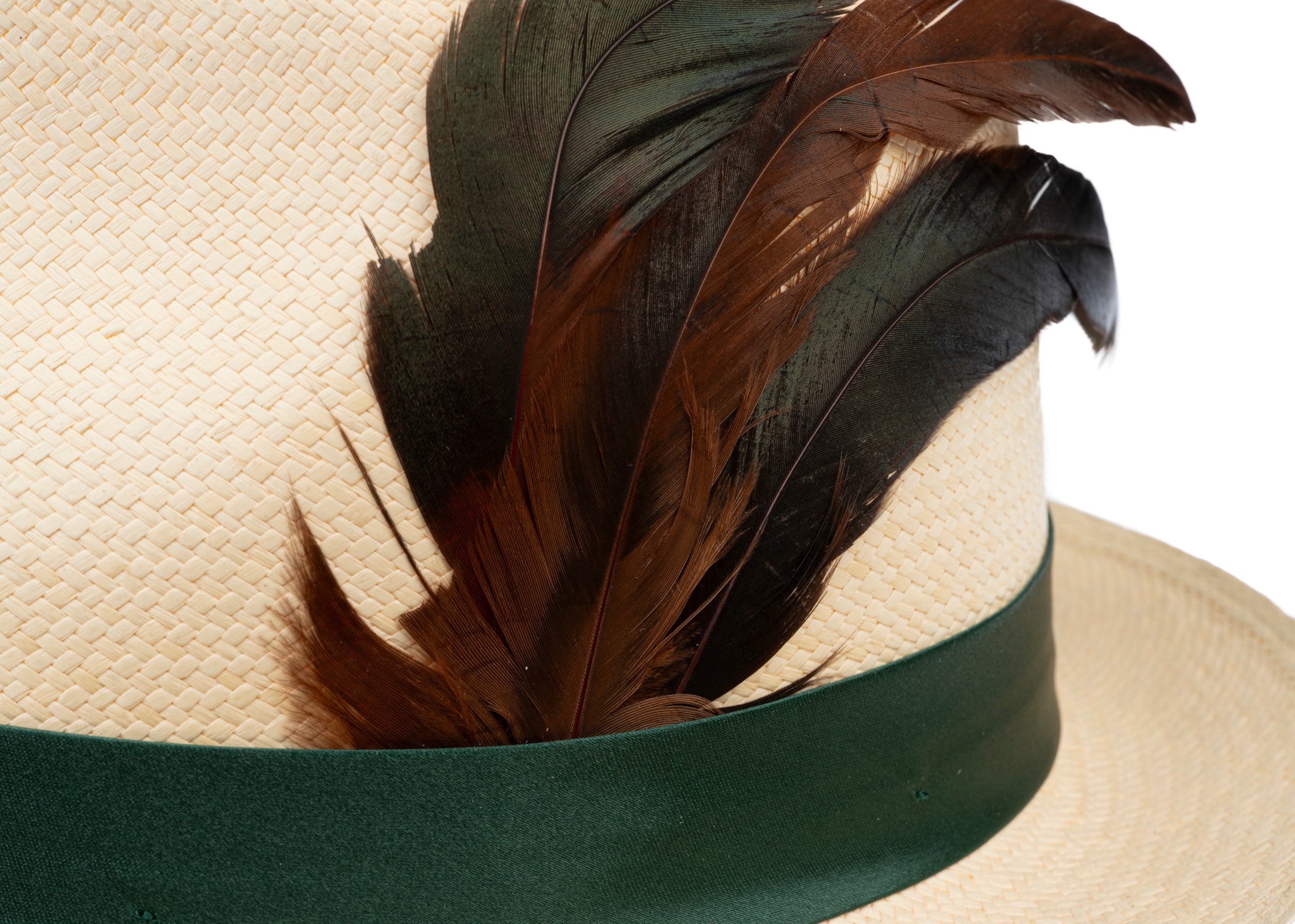 Trilby Panama (Semi-bleached) Green Band with Feathers