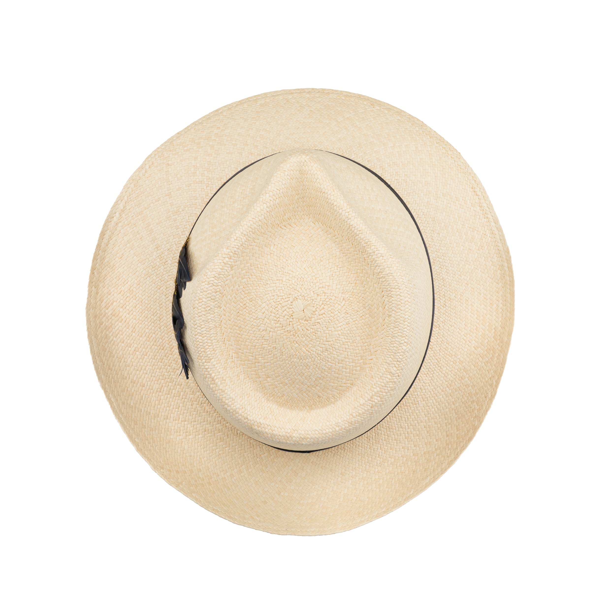 Trilby Panama (Semi-bleached) Navy Band with Speckled Feathers