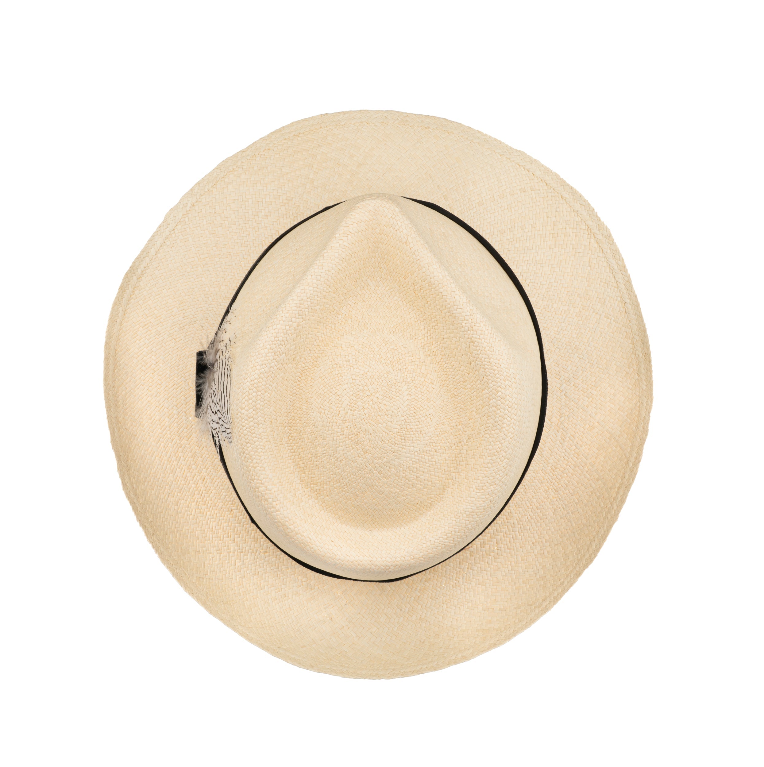 Trilby Panama (Semi-bleached) Black Velvet Band with Striped Feathers