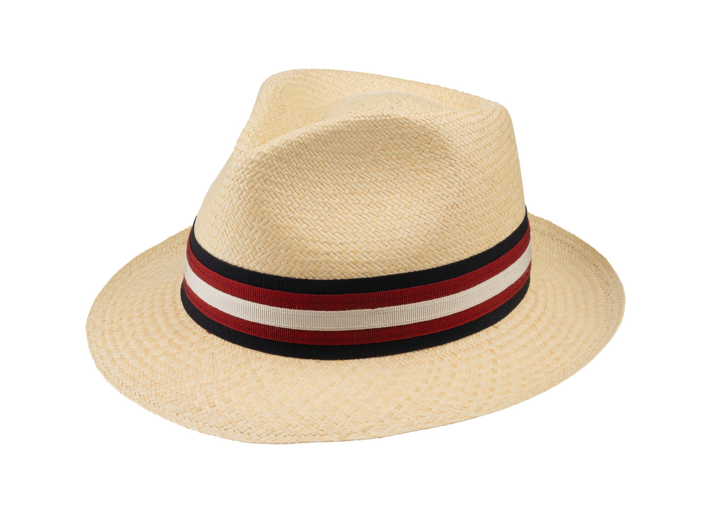 Trilby Panama (Semi-bleached) Navy, Red & Cream Band