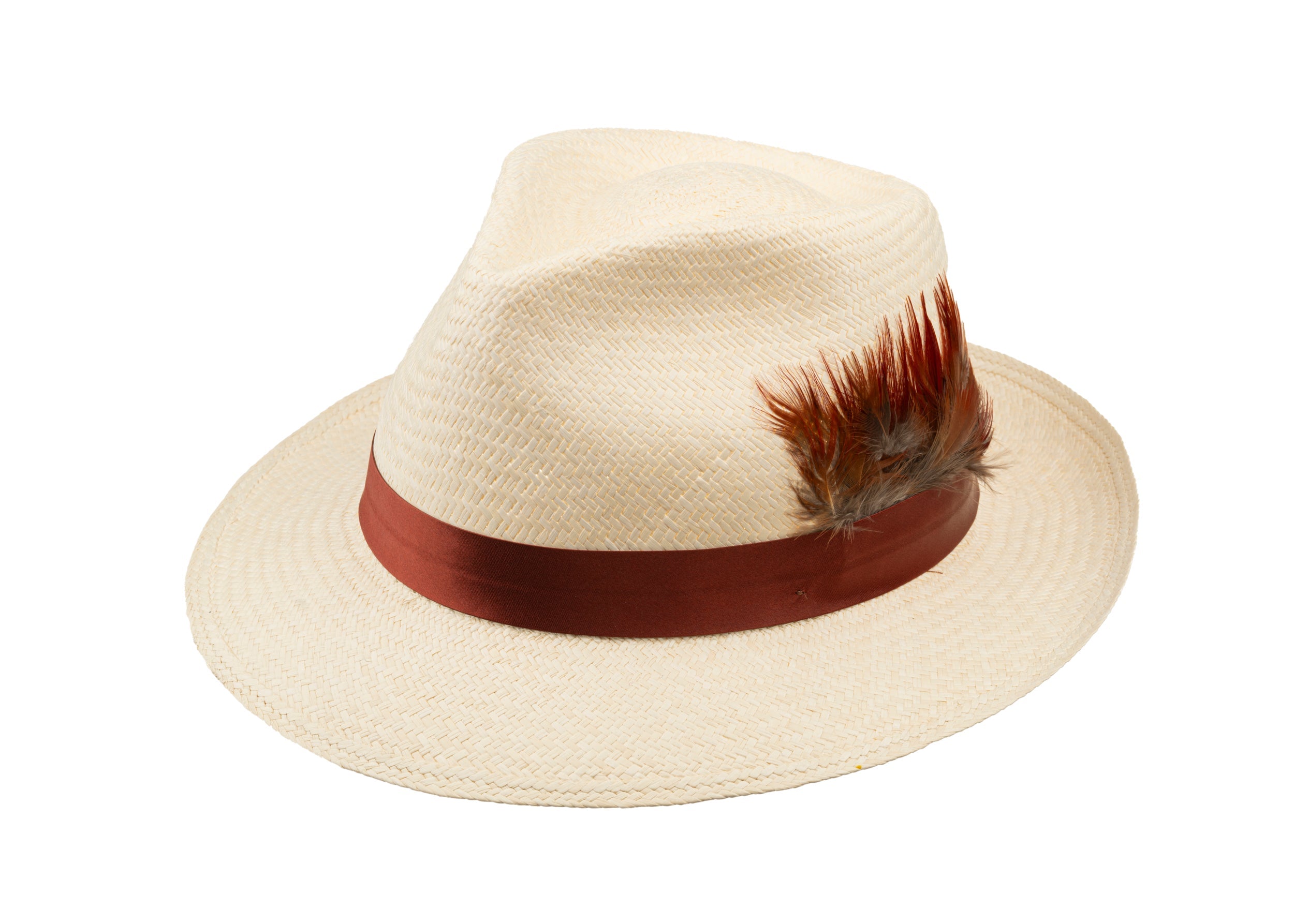 Trilby Panama (Semi-bleached) Rust Band with Rust Feathers