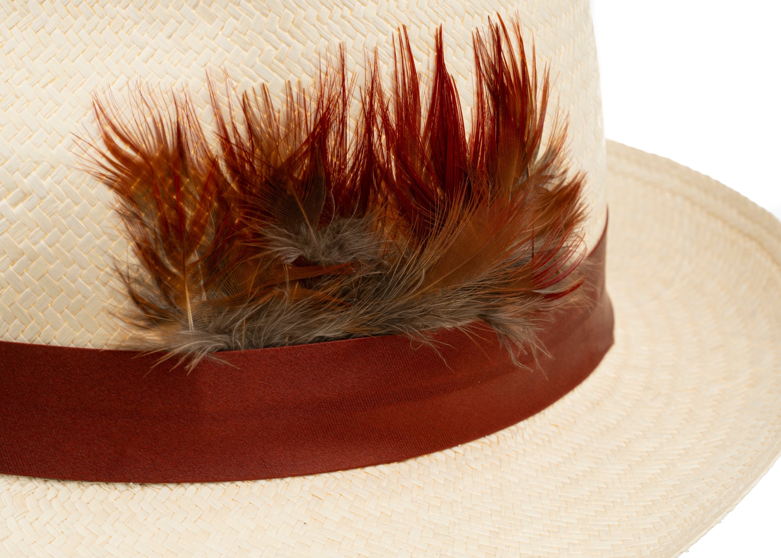 Trilby Panama (Semi-bleached) Rust Band with Rust Feathers