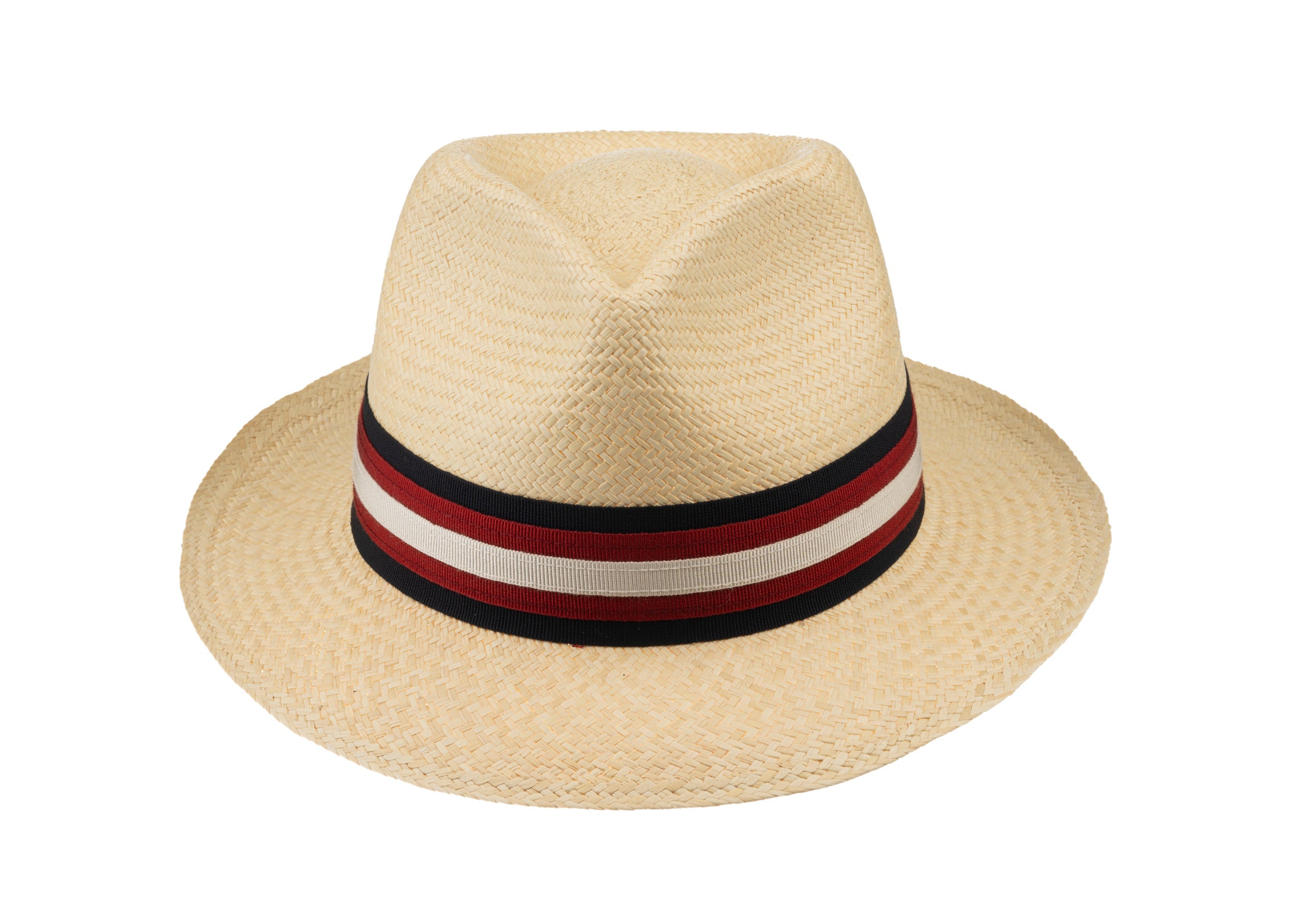 Trilby Panama (Semi-bleached) Navy, Red & Cream Band