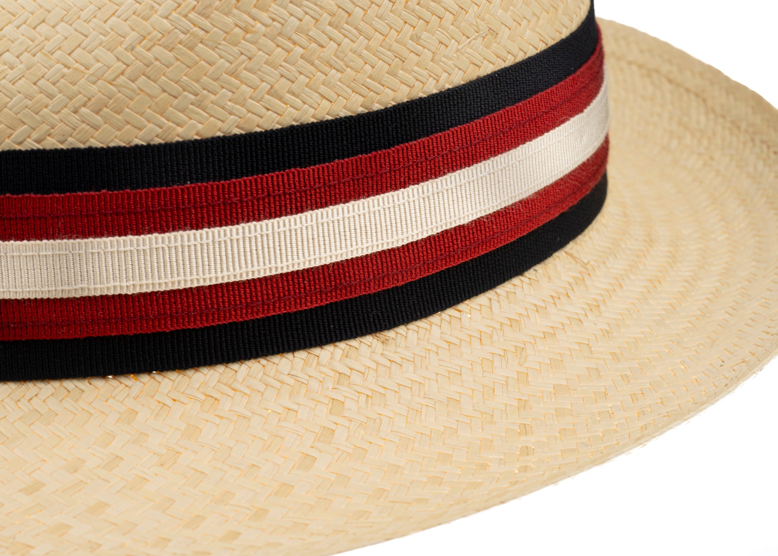 Trilby Panama (Semi-bleached) Navy, Red & Cream Band