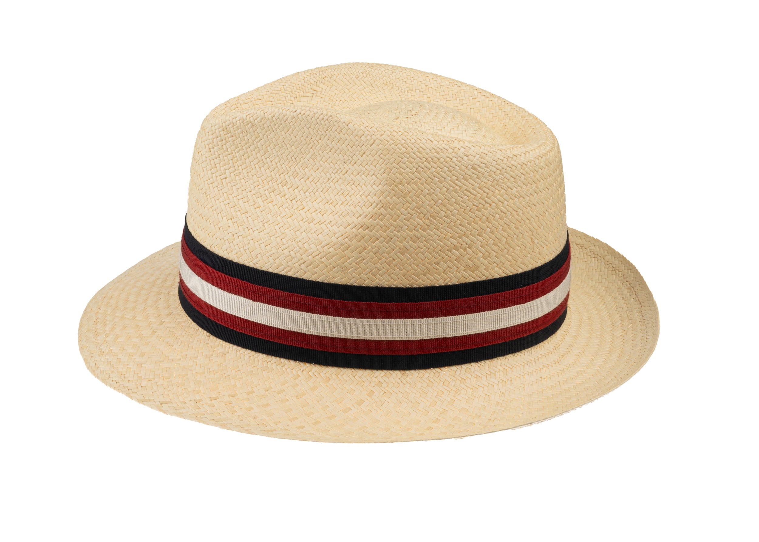 Trilby Panama (Semi-bleached) Navy, Red & Cream Band