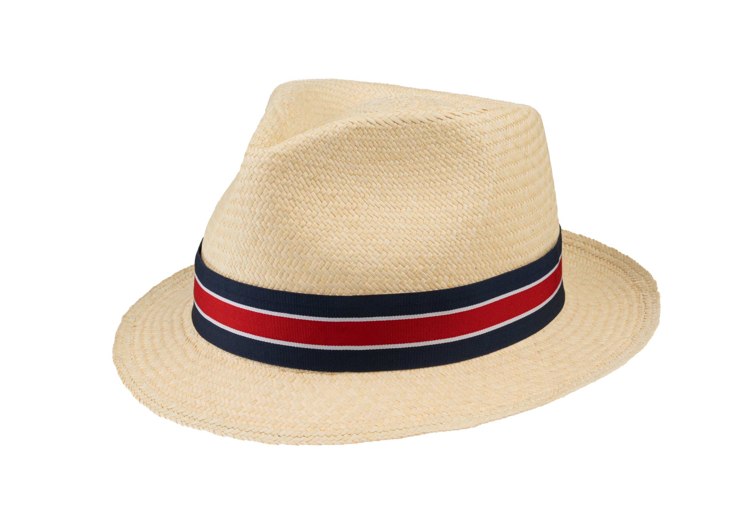 Trilby Panama (Semi-bleached) Red, White & Navy Striped Band