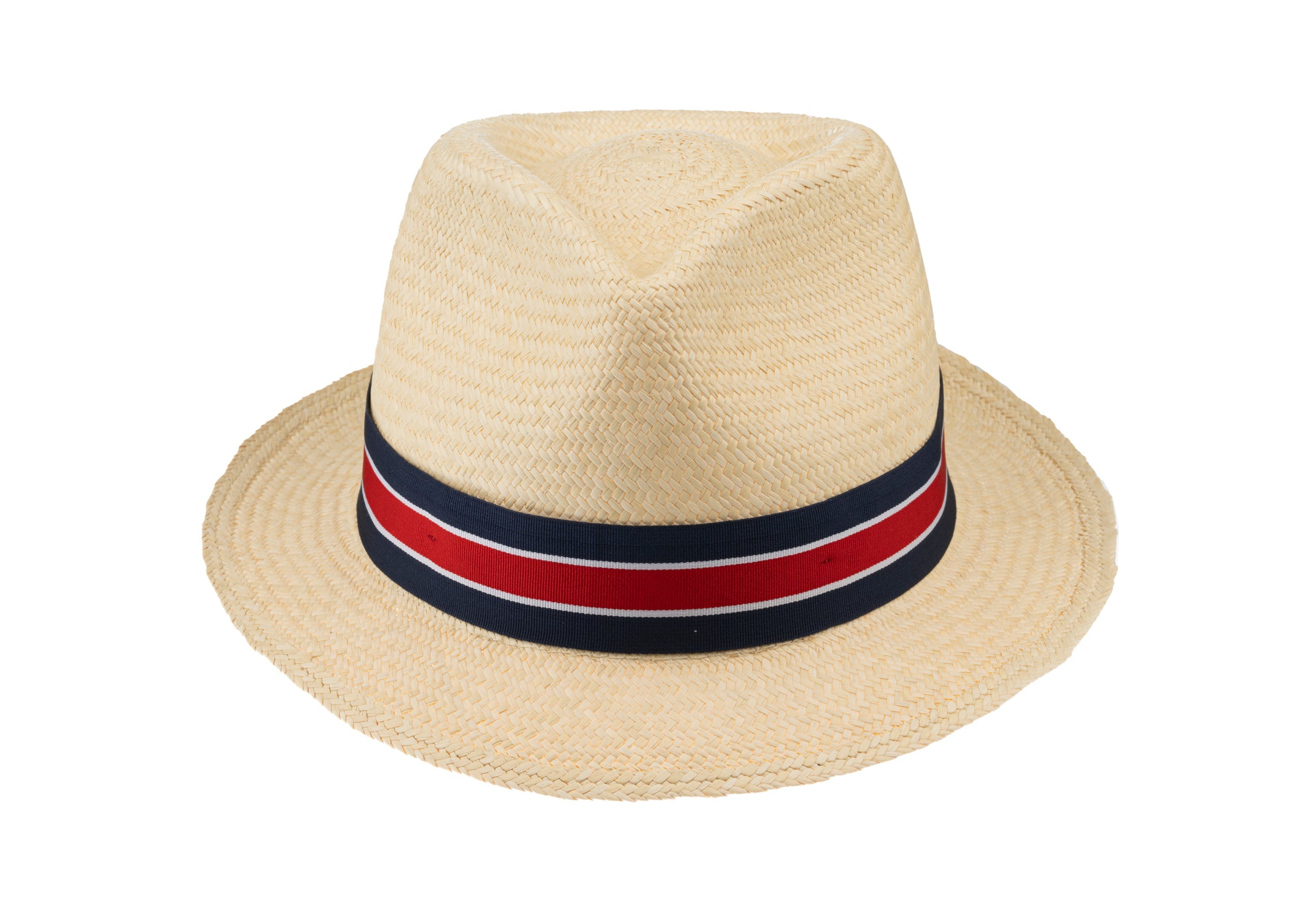 Trilby Panama (Semi-bleached) Red, White & Navy Striped Band