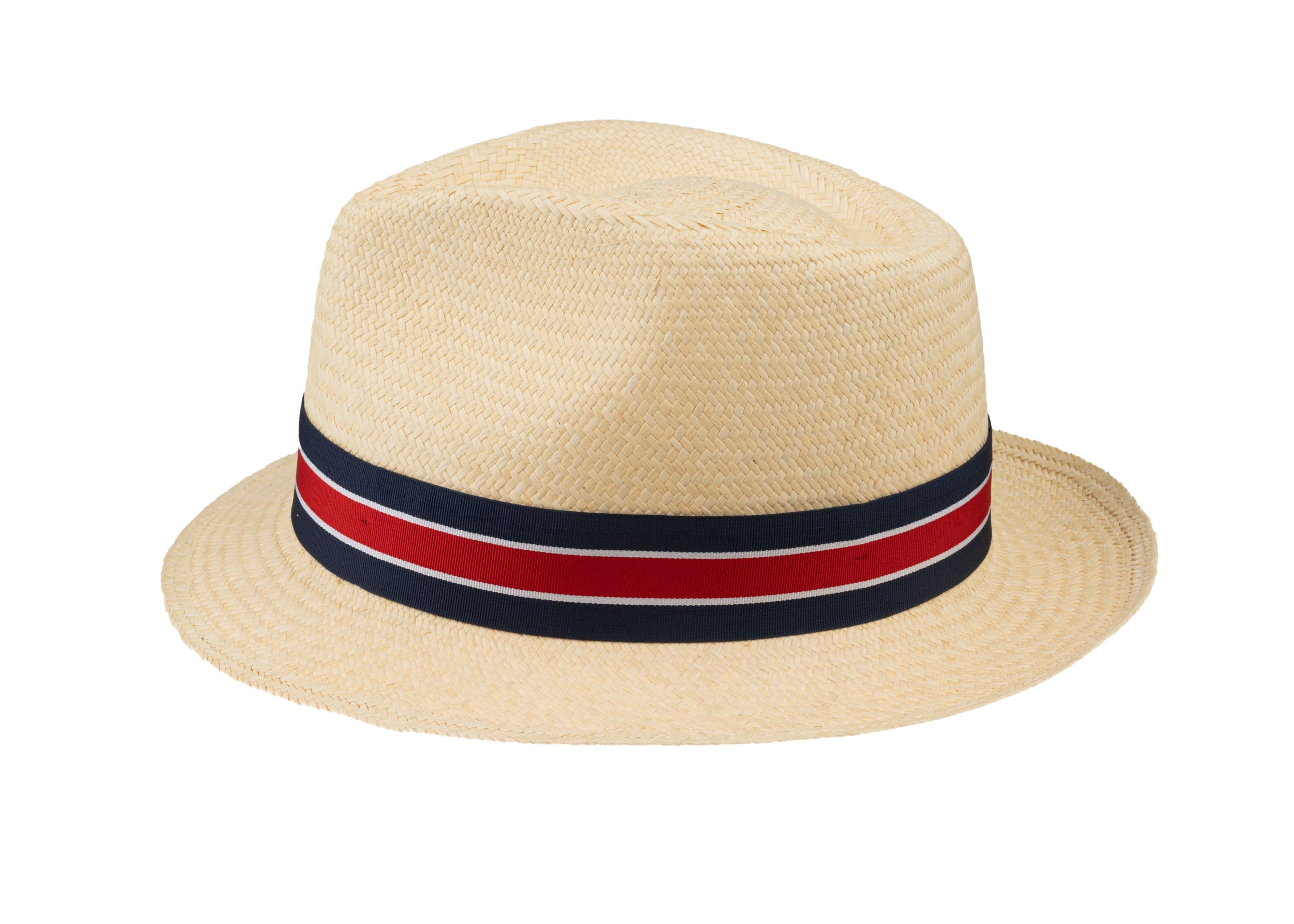 Trilby Panama (Semi-bleached) Red, White & Navy Striped Band