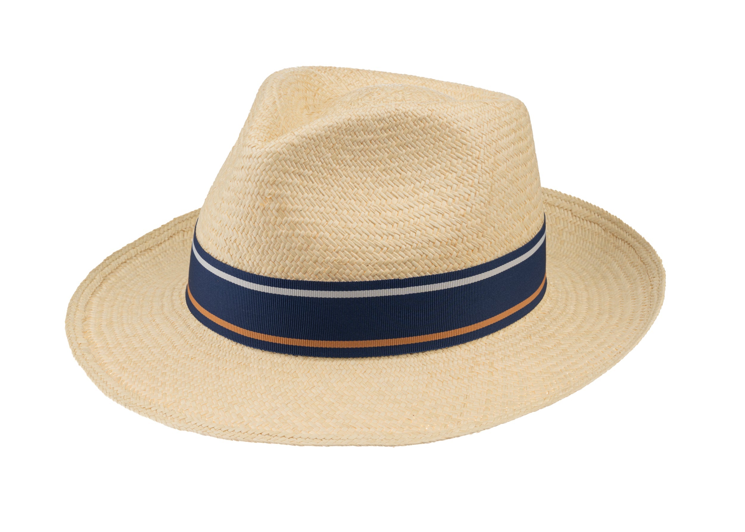 Trilby Panama (Semi-bleached) Lt Navy Striped Band