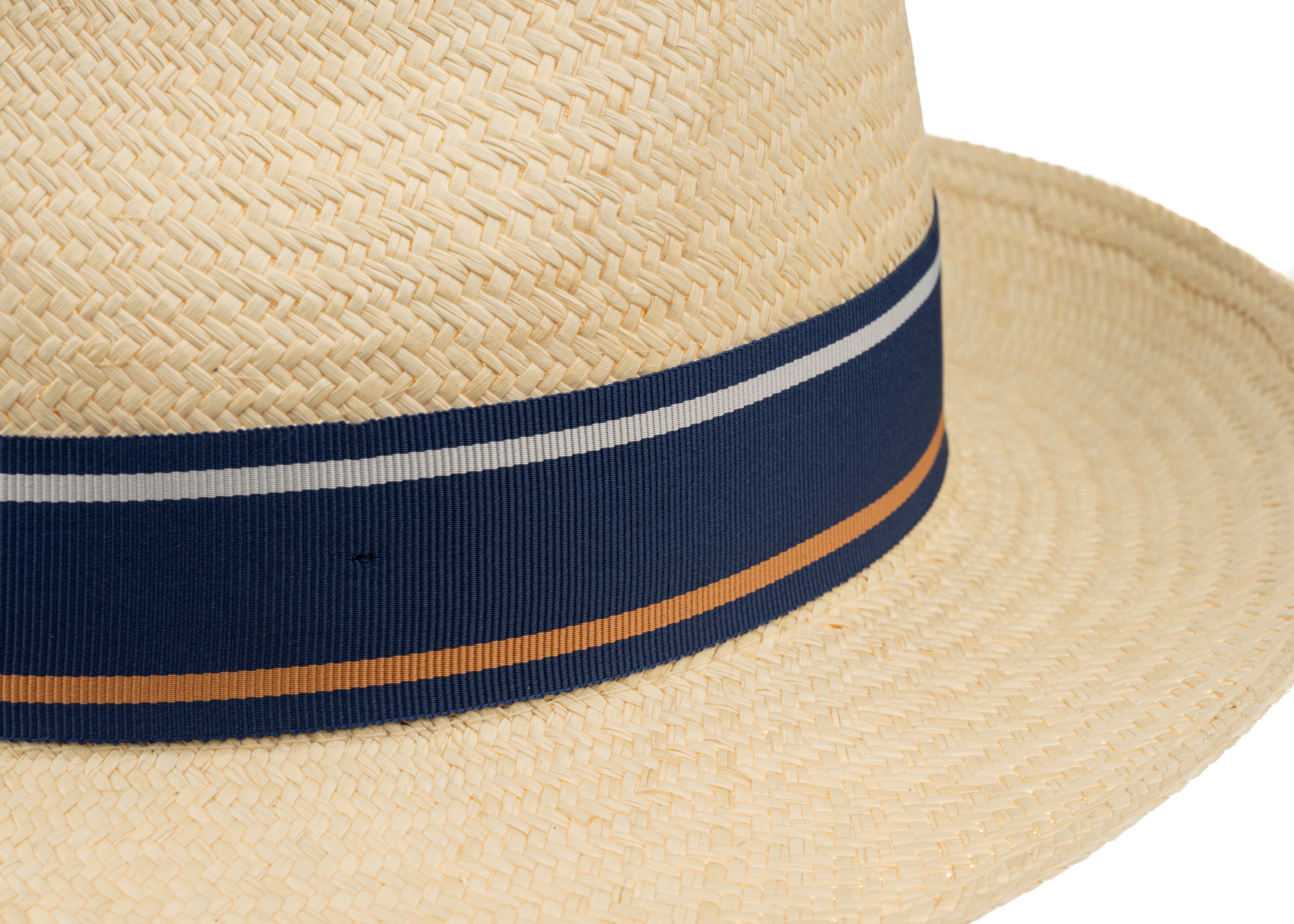 Trilby Panama (Semi-bleached) Lt Navy Striped Band