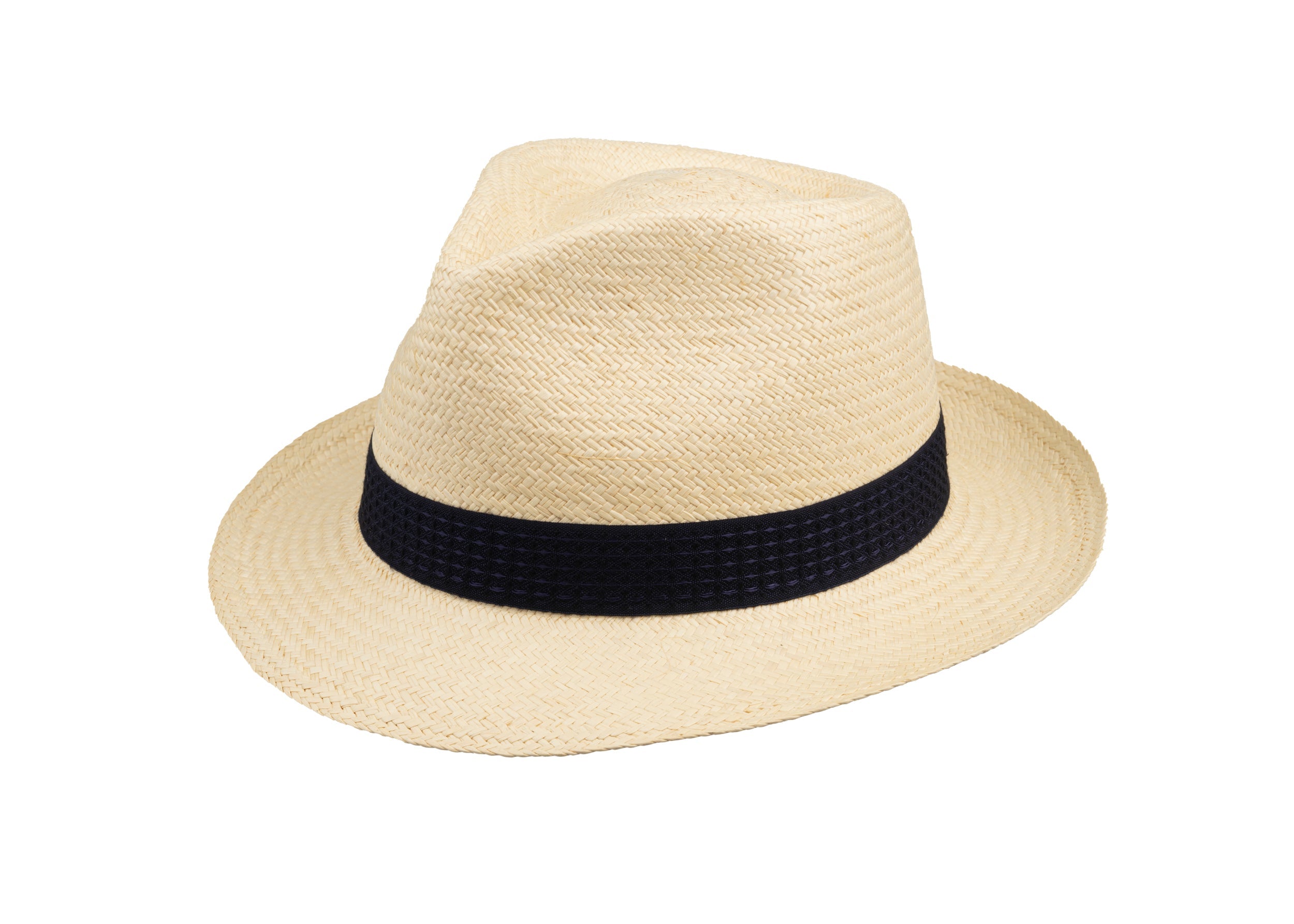 Trilby Panama (Semi-bleached) Navy Waffle Band