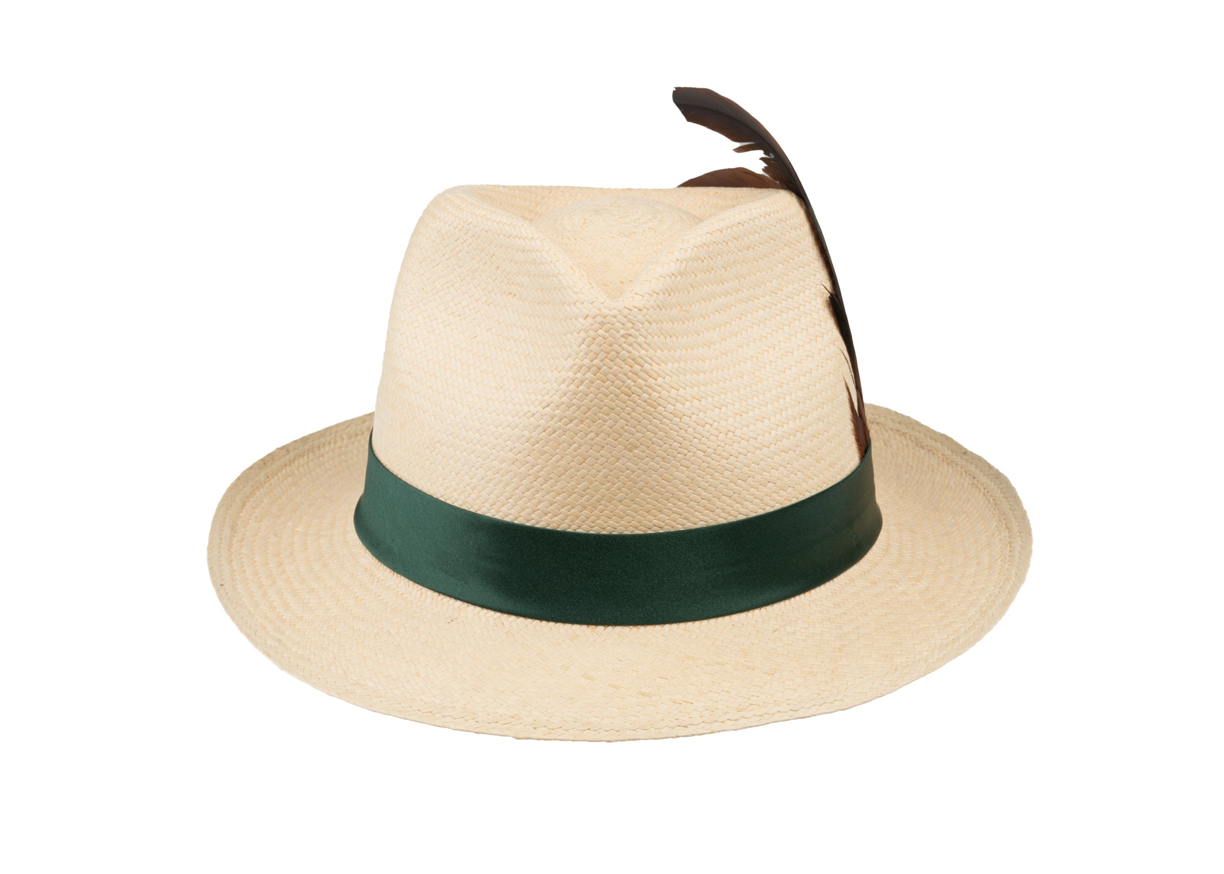 Trilby Panama (Semi-bleached) Green Band with Feathers