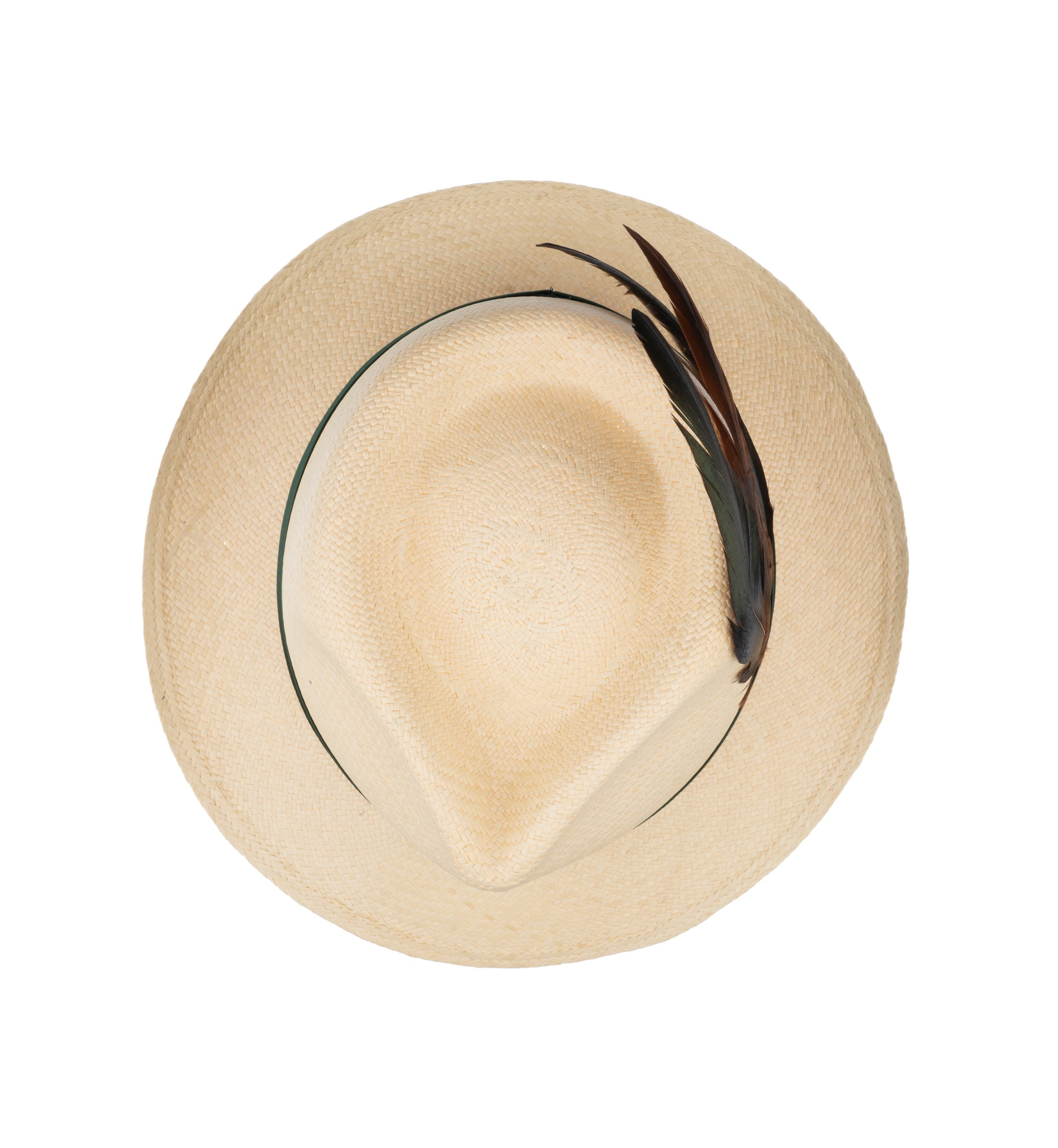 Trilby Panama (Semi-bleached) Green Band with Feathers