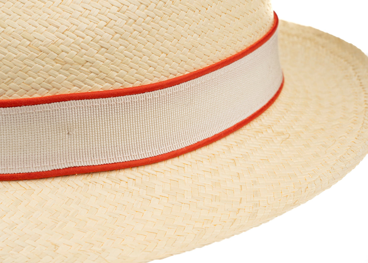 Cream Hat with Red Band Monaco cotton trilby hat for men. Hats for Men & Women main image 3