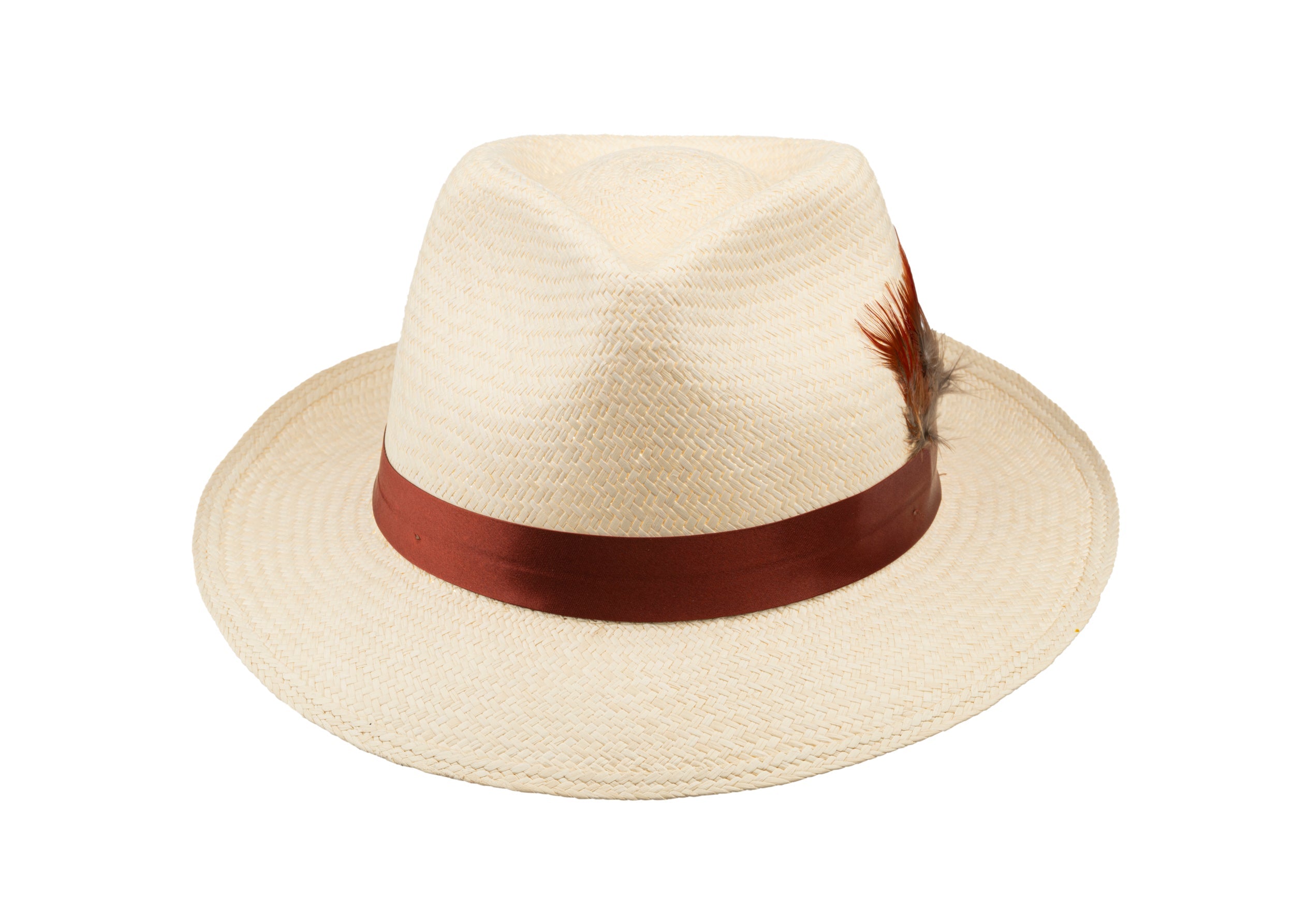 Trilby Panama (Semi-bleached) Rust Band with Rust Feathers