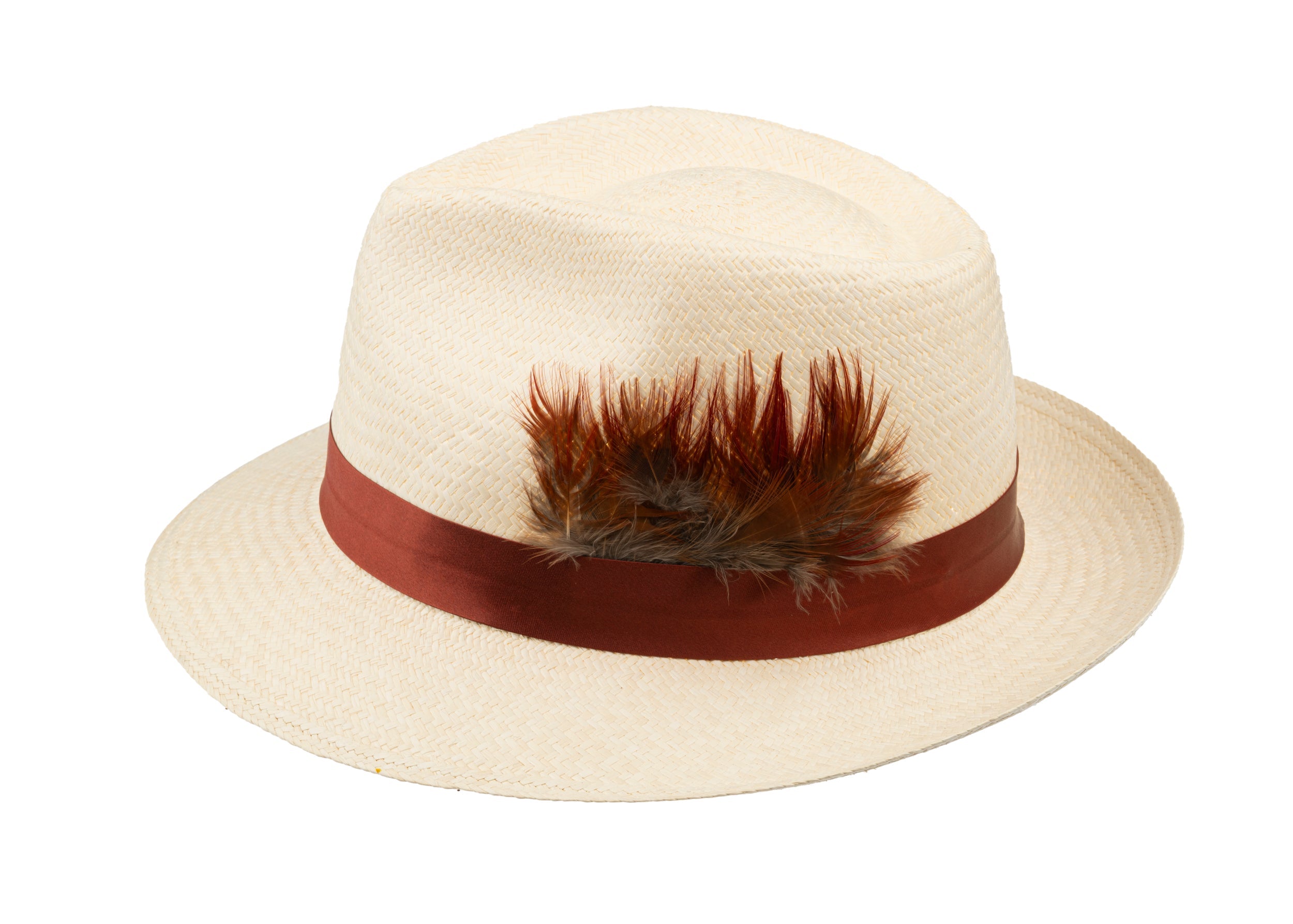 Trilby Panama (Semi-bleached) Rust Band with Rust Feathers