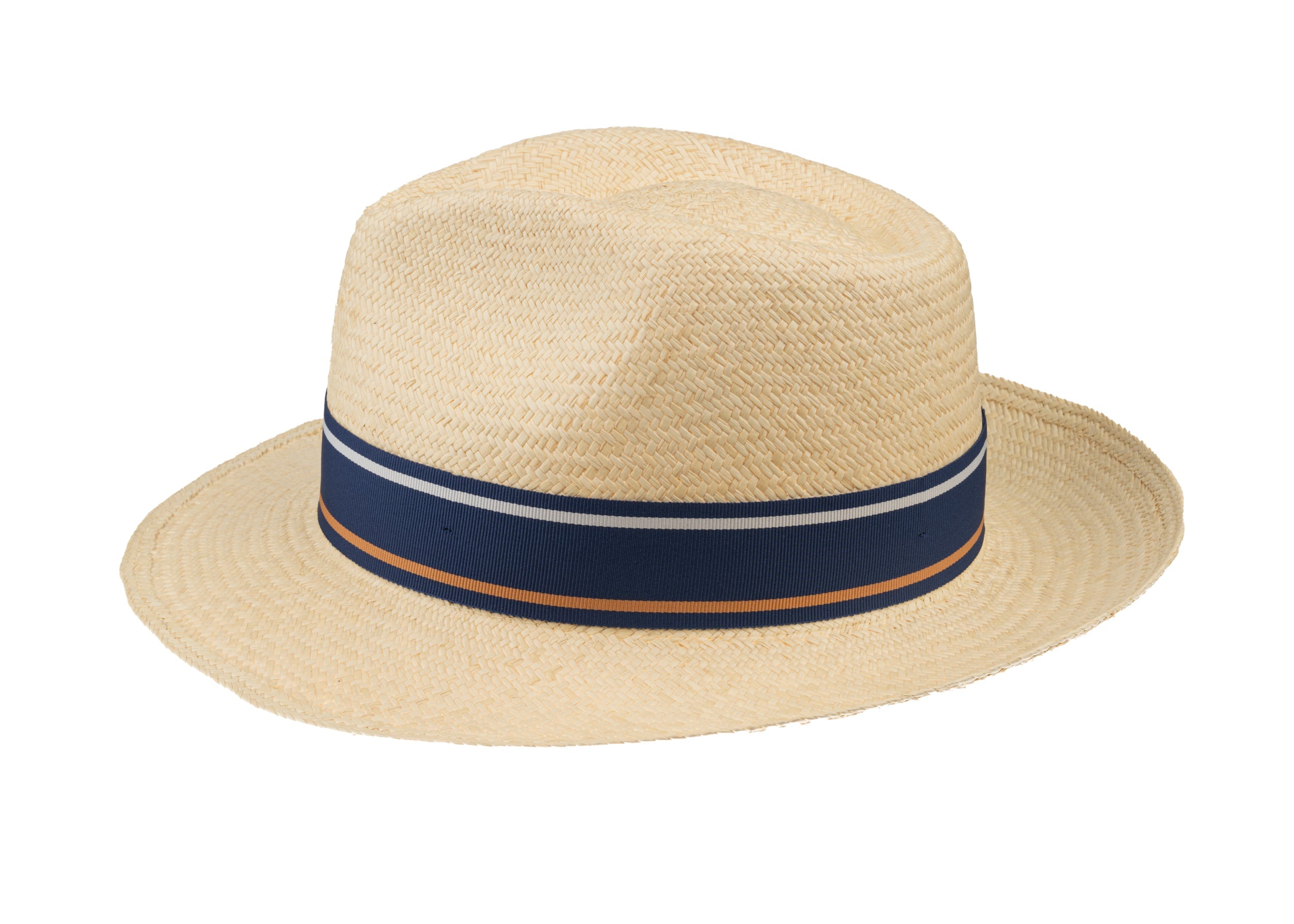 Trilby Panama (Semi-bleached) Lt Navy Striped Band