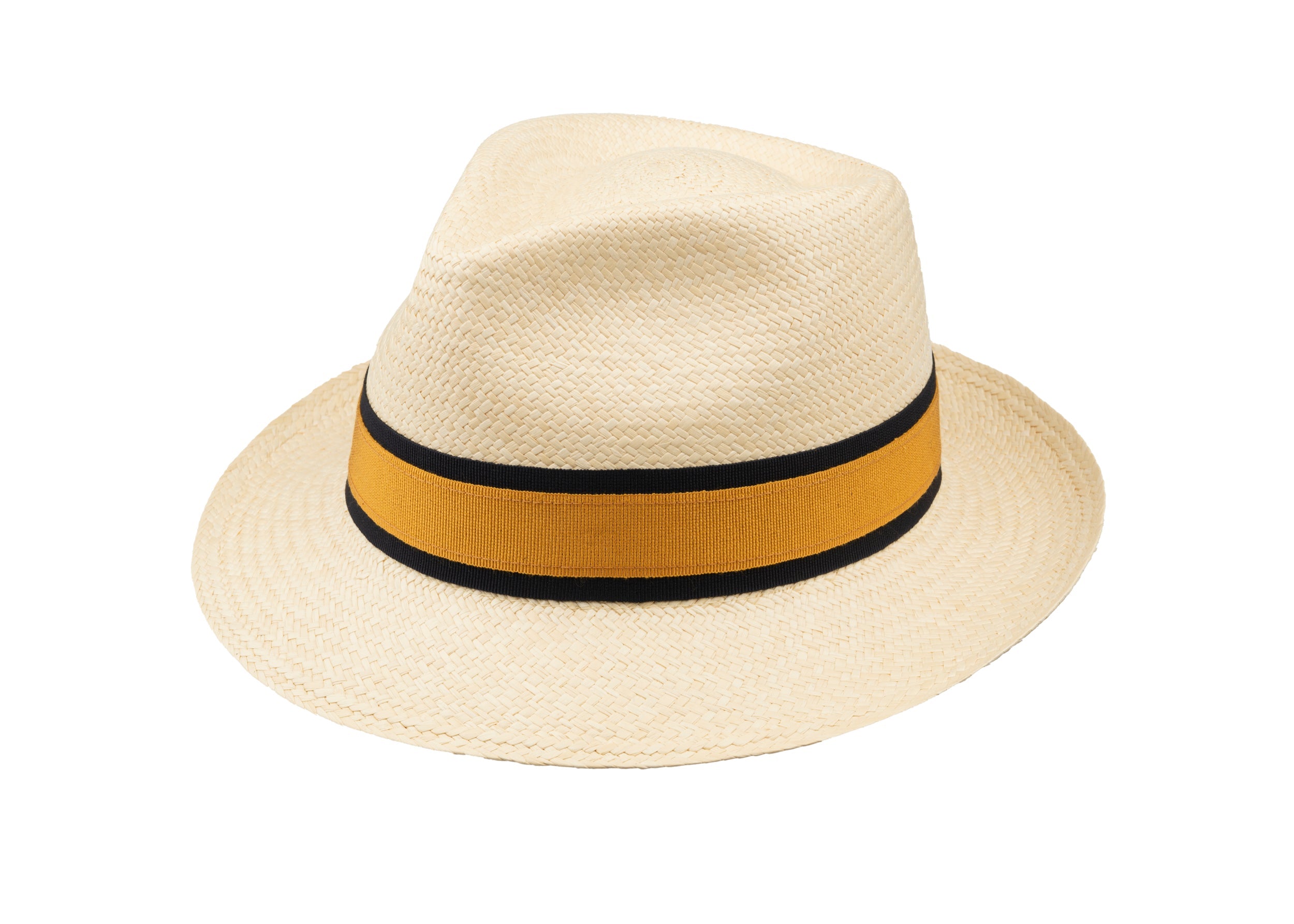 Trilby Panama (Semi-bleached) Navy and Golden Yellow Band