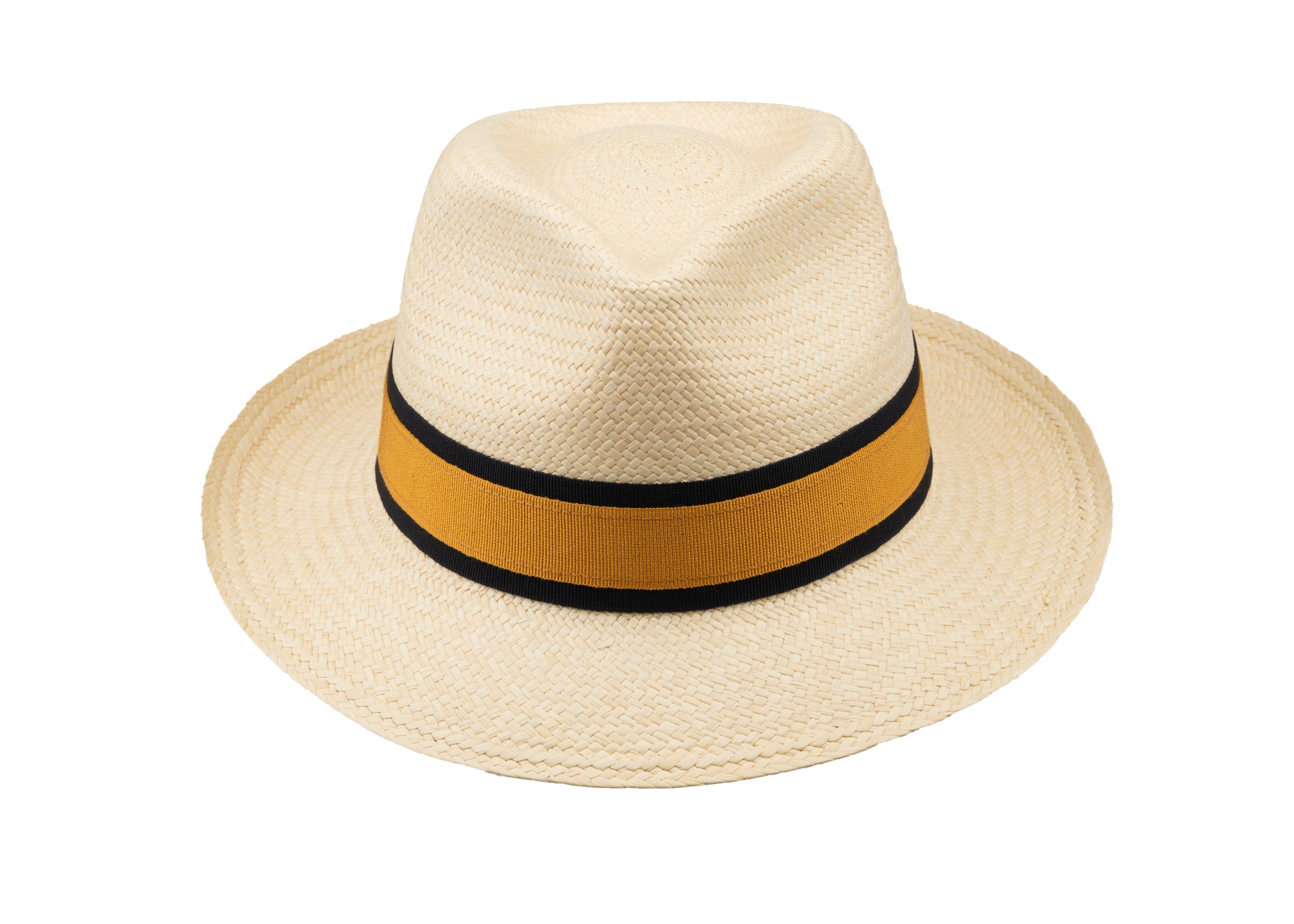 Trilby Panama (Semi-bleached) Navy and Golden Yellow Band