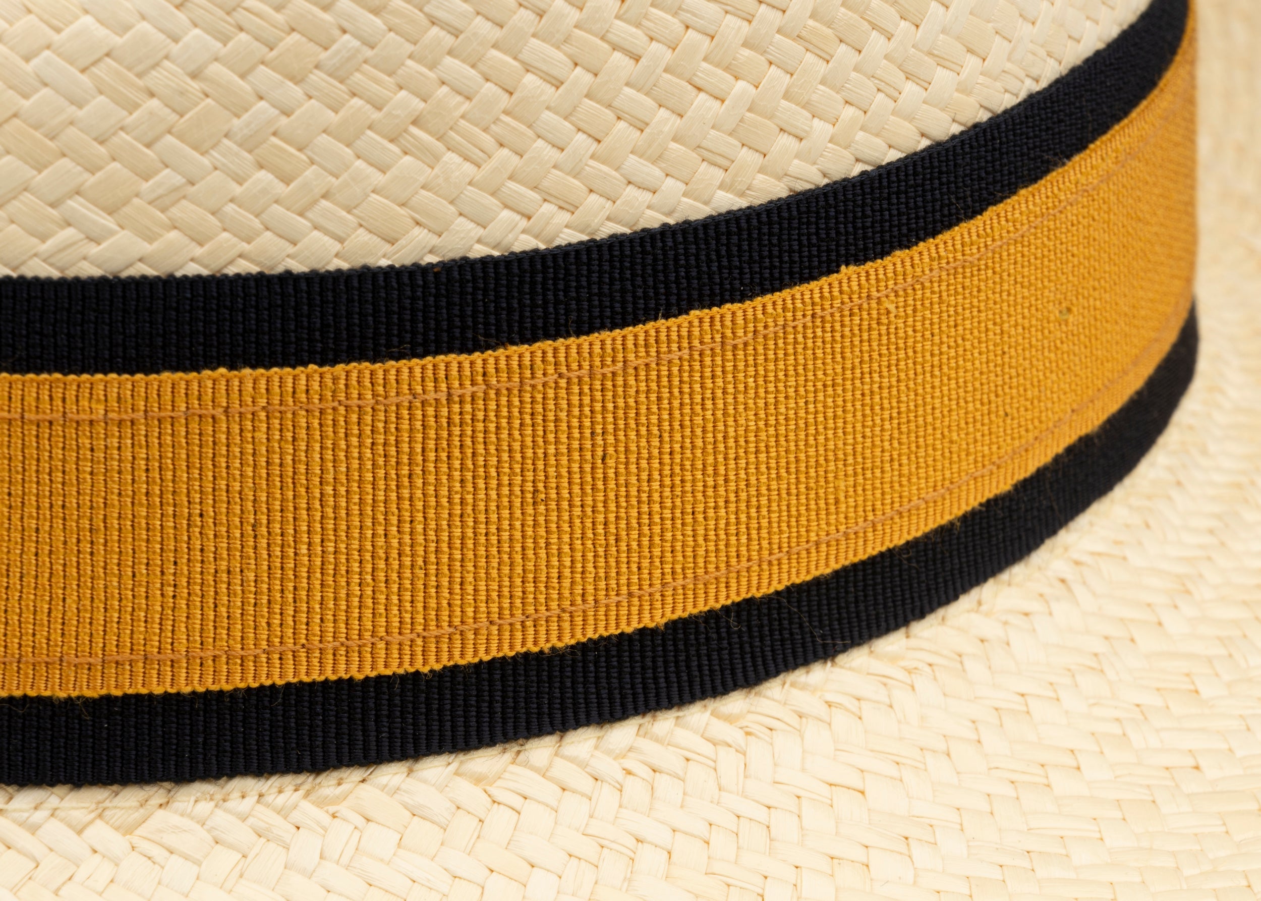Trilby Panama (Semi-bleached) Navy and Golden Yellow Band