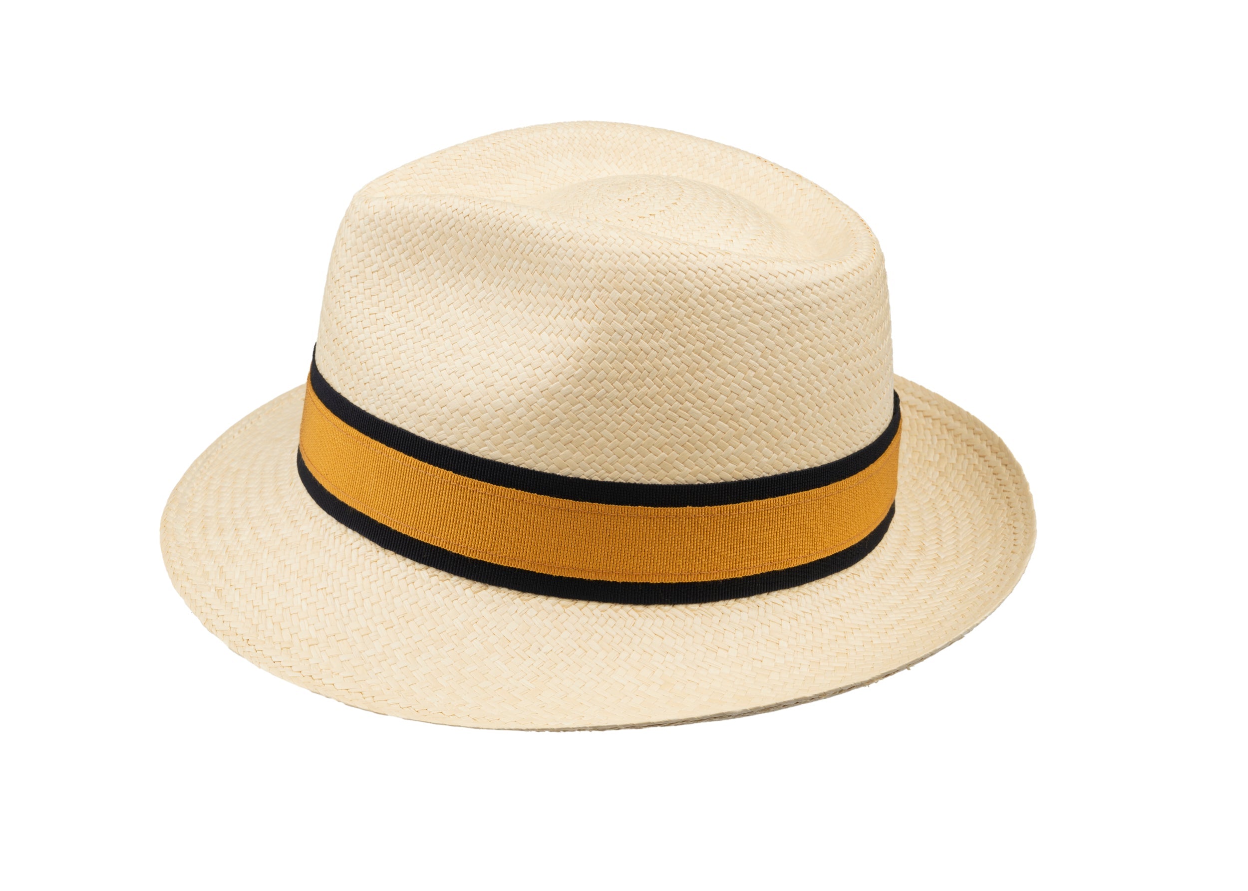 Trilby Panama (Semi-bleached) Navy and Golden Yellow Band