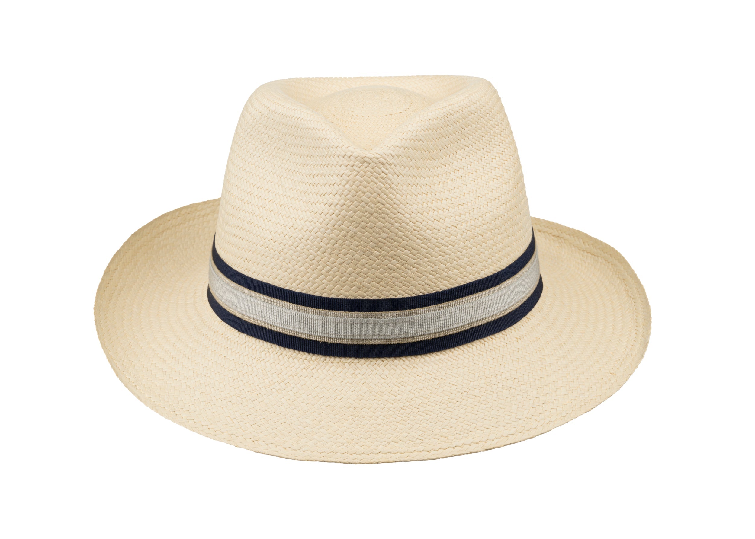 Trilby Panama (Semi-bleached) Navy, Beige & Silver Band
