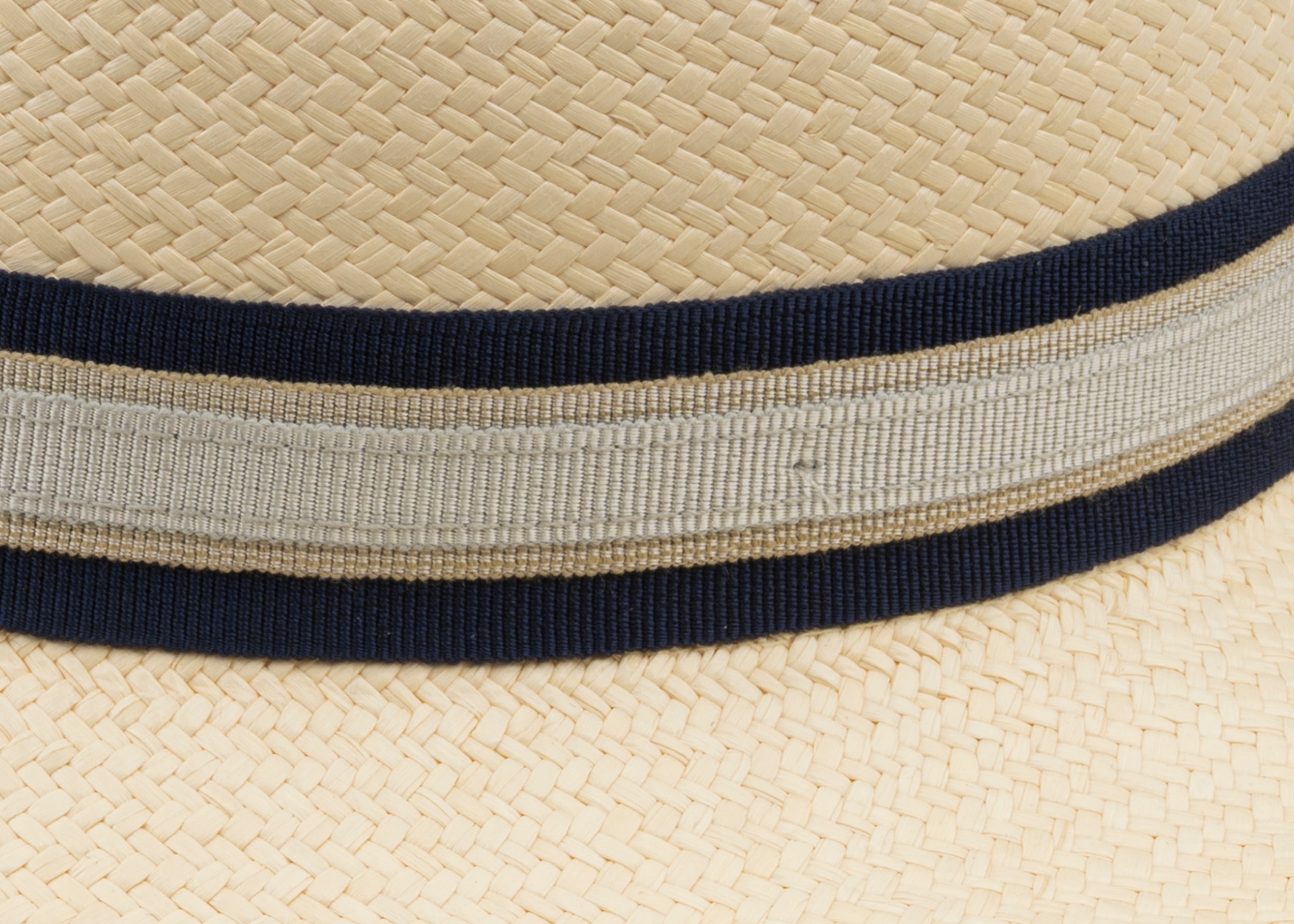 Trilby Panama (Semi-bleached) Navy, Beige & Silver Band