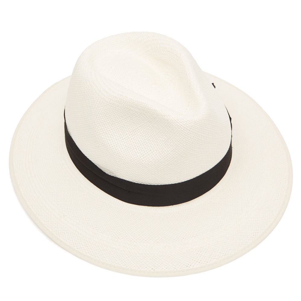 Classic Down Brim Panama Hat - Bleached -Black Band Cream Binding ...