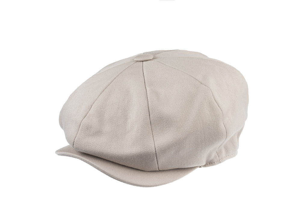 Ellis 8 piece baker boy cap in satin wool fabric in Bisque